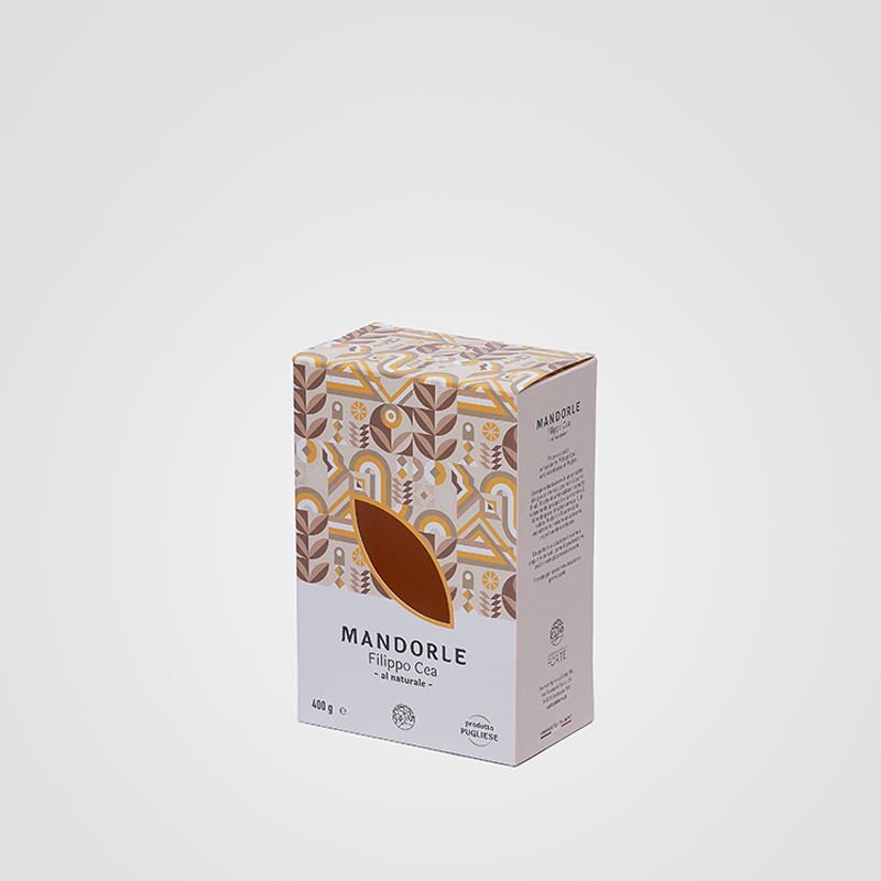 Scatola ad astuccio per mandorle con finestra fustellata