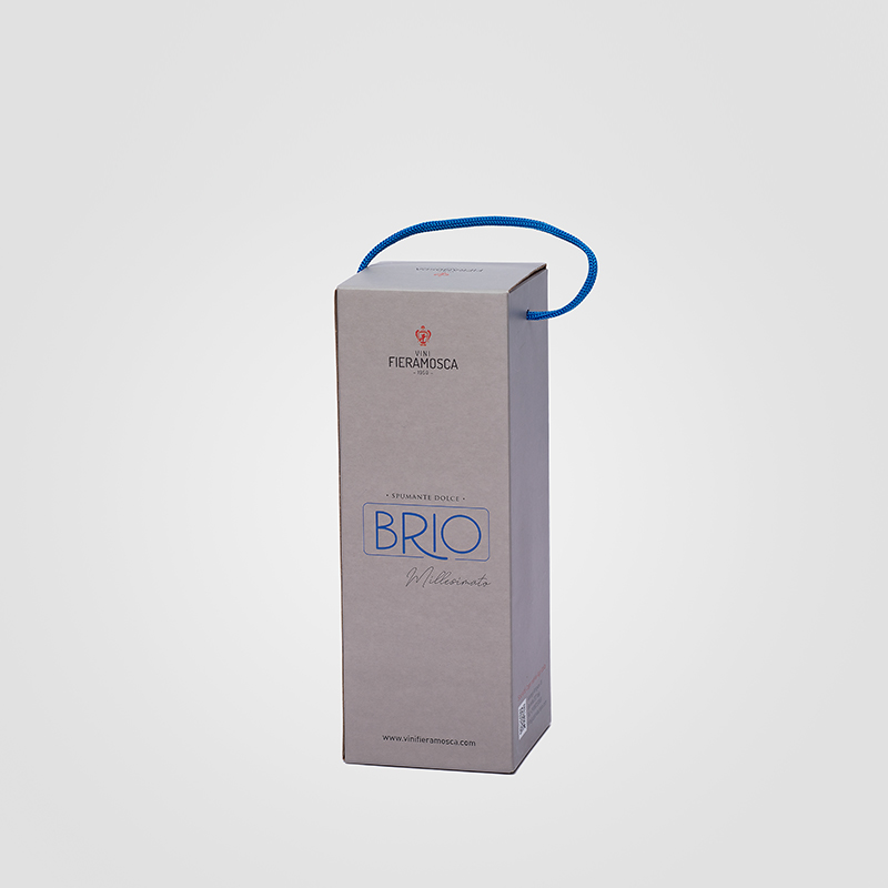 Astuccio porta bottiglia di vino spumante personalizzato con maniglia in cordino.