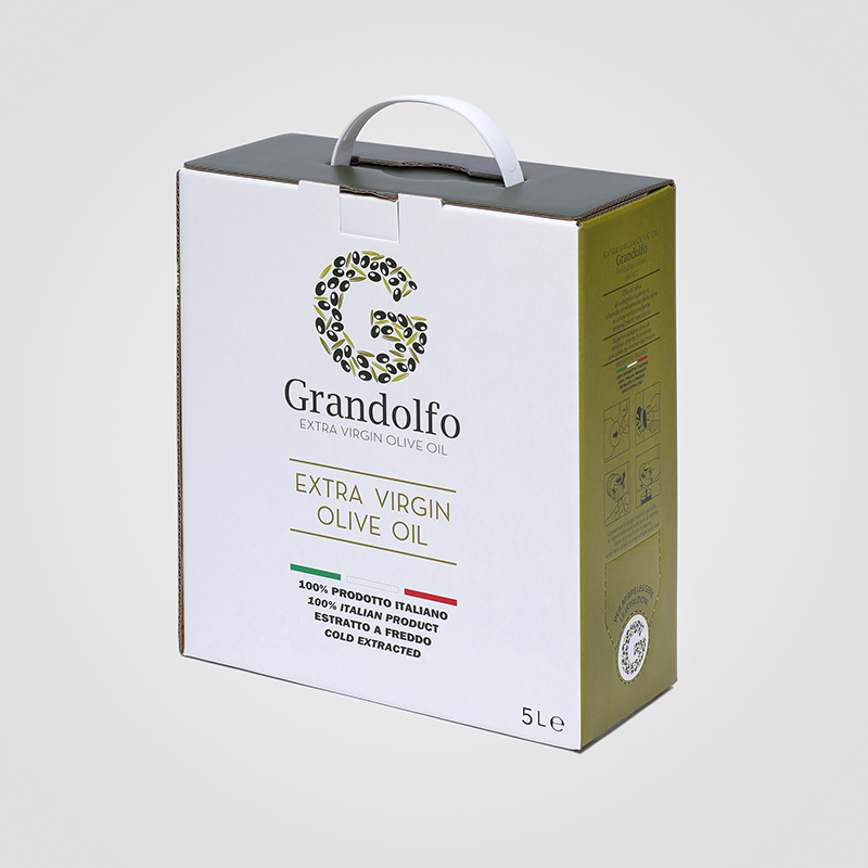 Produzione Bag in Box personalizzato da 5 litri di Olio Extra Vergine Frantoio Grandolfo Modugno