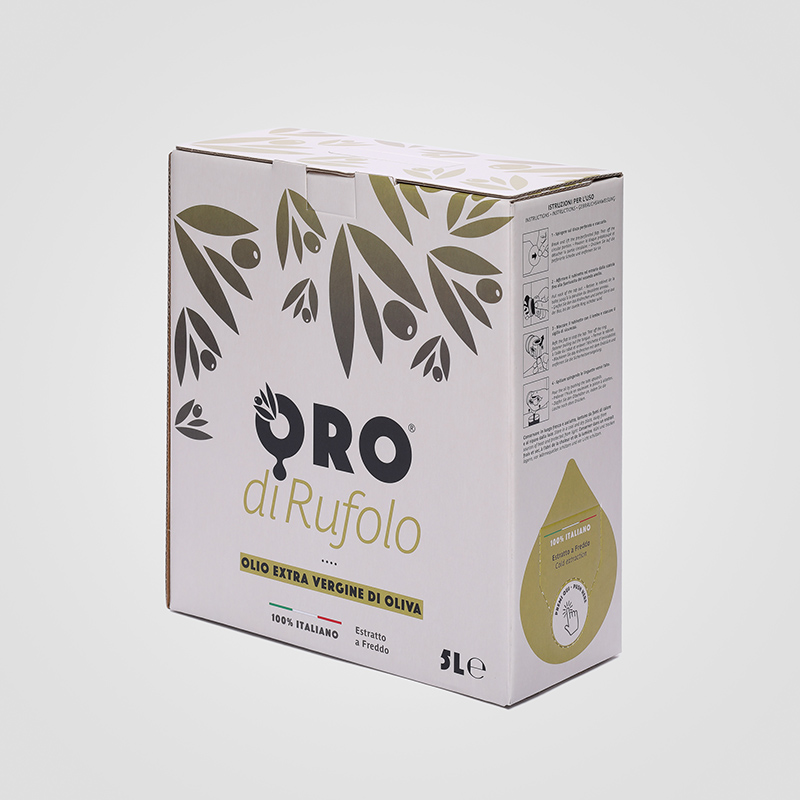 Bag in Box personalizzato da 5 litri di Olio Extra Vergine Oro di Rufolo Giovinazzo sostituisce la latta per olio