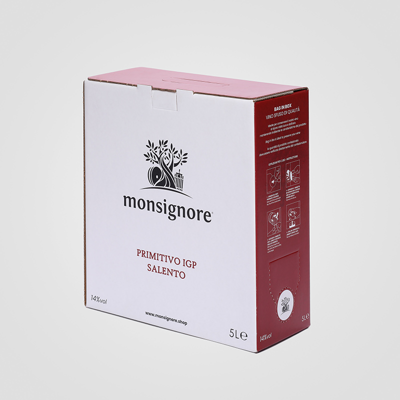 Bag in Box personalizzato da 5 litri di Vino Primitivo Monsignore Brindisi