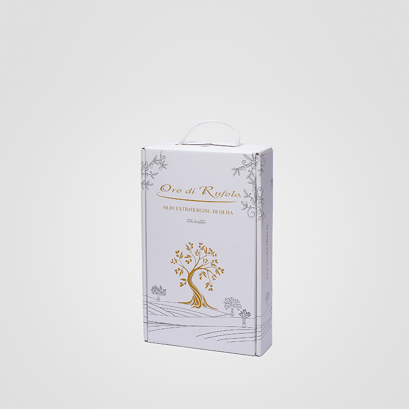 Produzione box personalizzato per composizione di prodotti alimentari olio e taralli Oro di Rufolo Giovinazzo