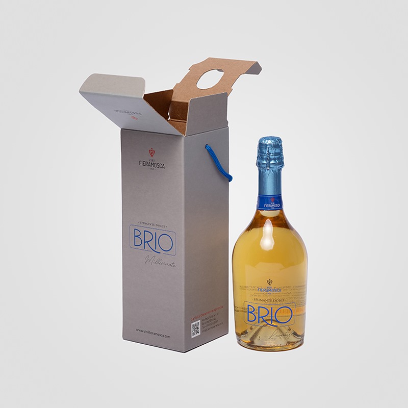 Astuccio porta bottiglia di vino spumante personalizzato con maniglia in cordino - Royal Box