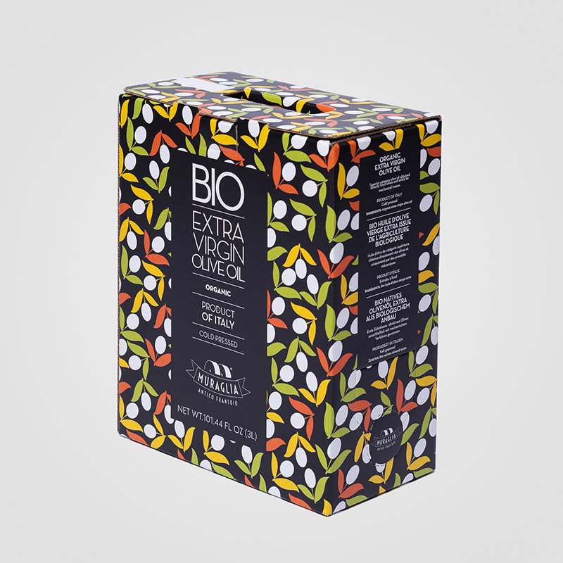 Bag in Box Personalizzato da 3 litri di Olio Extra Vergine di Oliva Biologico Frantoio Muraglia Produzione Bag in Box personalizzato da 3 litri di Olio Extra Vergine di Oliva Biologico Frantoio Muraglia Andria