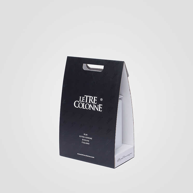 Portantino triangolare per due bottiglie di olio Le Tre Colonne.