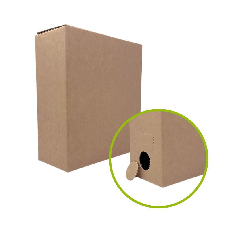Come aprire bag-in-box: posizionare in verticale e rimuovere il sigillo pre-fustellato del rubinetto