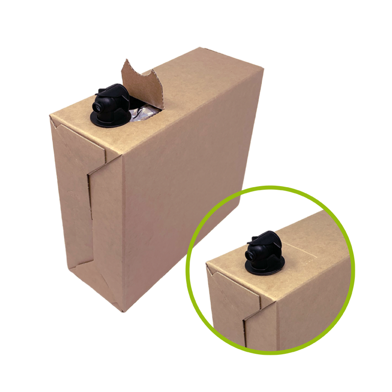 Istruzioni bag-in-box: estrarre e bloccare il rubinetto nell'apposita fessura della scatola